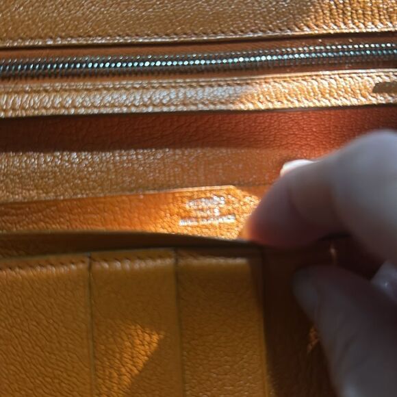 Hermes Leather Bearn Wallet. Orange & Brown - Picture 5 of 9